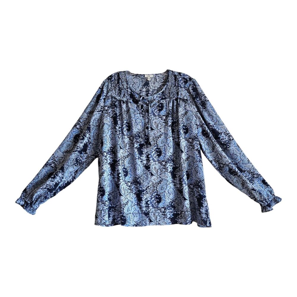 JOIE Women M Tunic Blouse Ocean Blues Pintuck Pleats Front Tie Ruffle Sleeve 44"